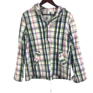 Merona Women's‎ Hooded Plaid Shirt Jacket L Multicolor Cotton Lightweight